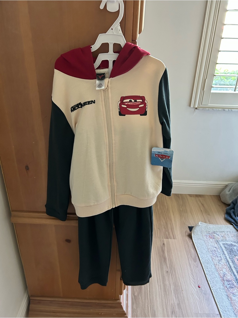 Disney Kids Cars Lightning McQueen Zip-Up Hoodie Red & Cream, 7 boys